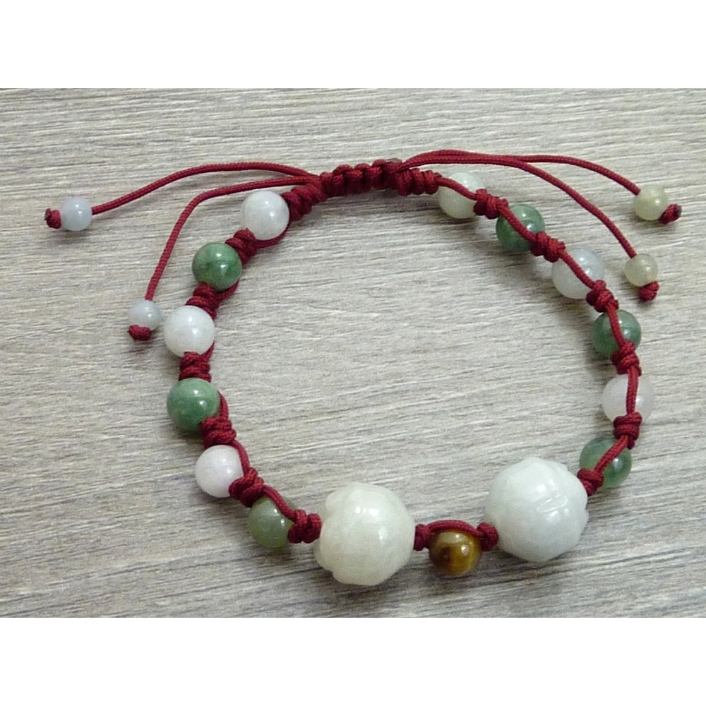 White Jade Lotus Flower Bracelet Red Cord Adjustable Silk Healing Stone